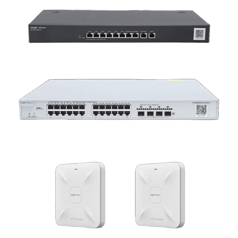 Solución Completa de Red para hasta 350 Clientes y hasta 4 servicios de Internet., Ideal para Iniciar un Proyecto de Hotelería u Oficina RUIJIE RG-KIT-OH-350