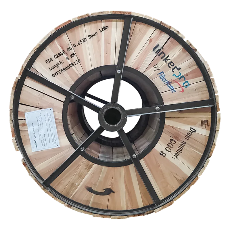 Carrete de 4 Km Fibra Óptica Aérea Figura 8 Armada Antirroedor G.652D, Monomodo de 6 Hilos, Exterior, Span 120 LINKEDPRO BY FIBERHOME GYFC-8S-06C-S120/4KM