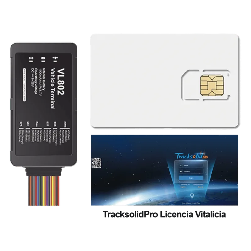 KIT Rastreador GPS Vehicular 4G LTE / Localizador para Flotas / BLE y RS485 / Audio Dos Vías / Paro de Motor Remoto y SOS / Compatible con Sensor UL212 / Incluye SIM500MB2Y y Plataforma TrackSolidPro JIMIIOT VL802KIT