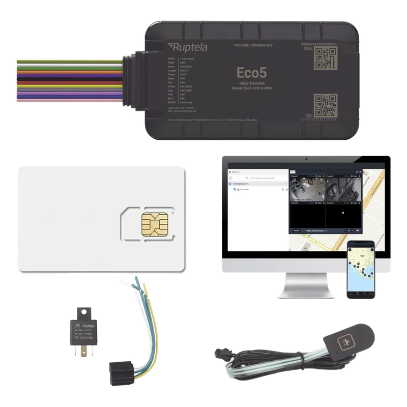 KIT Dispositivo de Rastreo Vehicular / Conectividad LTE Cat1 y LTE-M / BLE 5.0 / GNSS U-blox / Carcasa IP54 / Batería Interna de Respaldo / Detecta Interferencias / Incluye SIM500MB2Y, EPCOMGPSCODE, Relay y boton SOS RUPTELA ECO5KIT