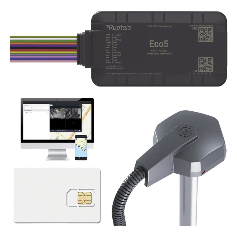 KIT Dispositivo de Rastreo Vehicular/ Sensor nivel de combustible cableado / Conectividad LTE Cat1 y LTE-M / BLE 5.0 / GNSS U-blox / Carcasa IP54 / Batería Interna de Respaldo / Detecta Interferencias / Incluye: EPCOMGPSCODE, TD6001000 y SIM500MB2Y RUPTELA ECO5KITFUEL2