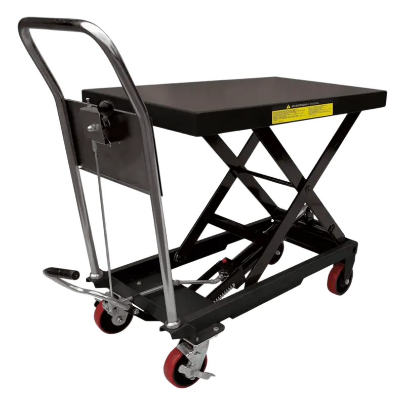 Mesa Elevadora Hidráulica / Capacidad 300 kg a 1 t / Ruedas de Poliuretano / Sistema Hidráulico con Freno / Soporte de Tijera / Ideal para Cargas Medias y Pesadas URREA SYS-MEL-10