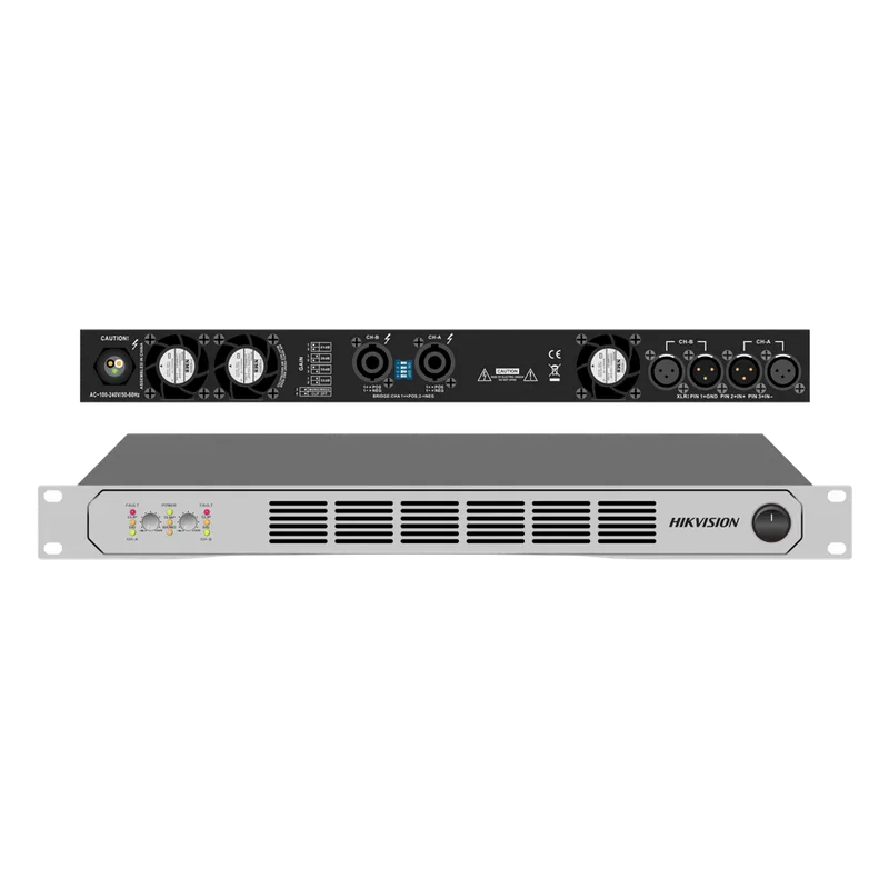 Amplificador de Potencia Profesional / 250W 2-Zonas / Clase D / Eficiencia 90% / Modos Estéreo y Puente / PFC de Banda Ancha / Protección Integral / 1U Compacto HIKVISION DS-QAPAR25-2