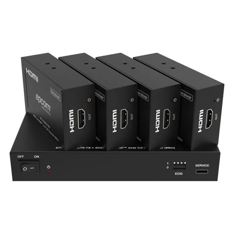 Splitter Extensor 1x4 | 4K@60Hz a 60m | 4K@30Hz a 70m | Cable Cat6 | EDID | HDCP 2.2 | Salida Loop EPCOM PROAUDIO EPC-SPB14E70