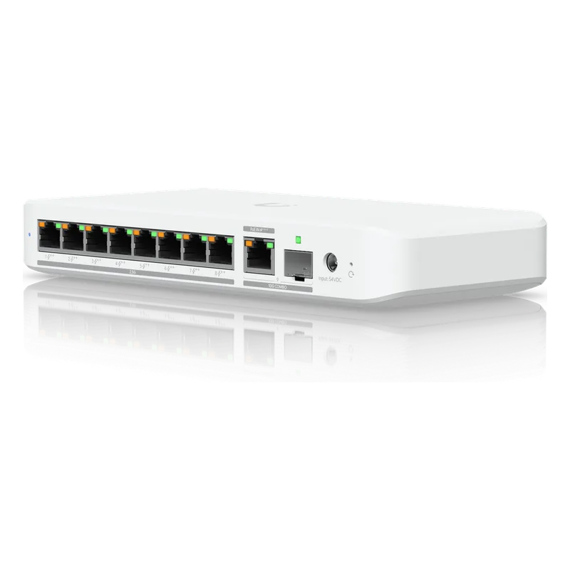 USW Flex 2.5G PoE Switch de 8 Puertos 2.5GbE PoE++, con un Puerto de Enlace Ascendente Combinado RJ45/SFP+ de 10 GbE (No incluye Adaptador ca/cc) UBIQUITI USW-FLEX-2.5G-8-POE