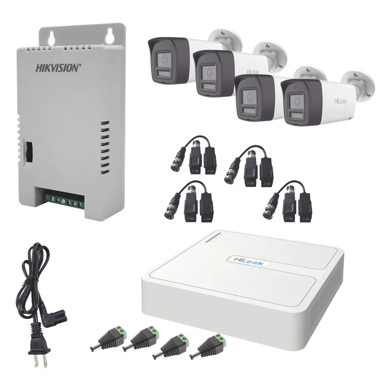 Kit HiLook Audio Bidireccional TurboHD 1080p / DVR Metalico 4 Canales / 4 Cámaras Bala (Exterior) con Bocina y Micrófono Integrado / 1 Fuente de Poder / Accesorios HiLook by HIKVISION HL-1080P-4B-TWA