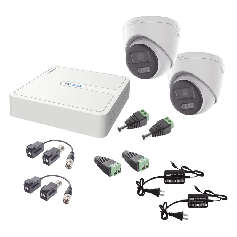 Kit HiLook Audio Bidireccional TurboHD 1080p / DVR 4 Canales / 2 Cámaras Turret (Exterior) con Bocina y Microfóno Integrado / 2 Fuentes de Poder / Accesorios HiLook by HIKVISION HL-1080P-2E-TWA