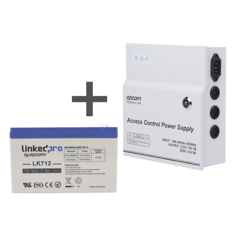 Kit / Fuente regulada de 11 - 15 V @ 5A / Capacidad de respaldo / Modelo ACPST1205 + Batería incluida LK712 EPCOM POWERLINE ACPST1205/K