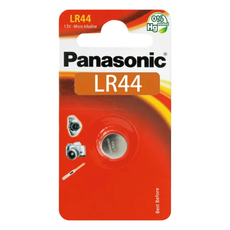 Batería Alcalina tipo LR44 (de botón) de 1.5 V 110 mAh PANASONIC LR44PL