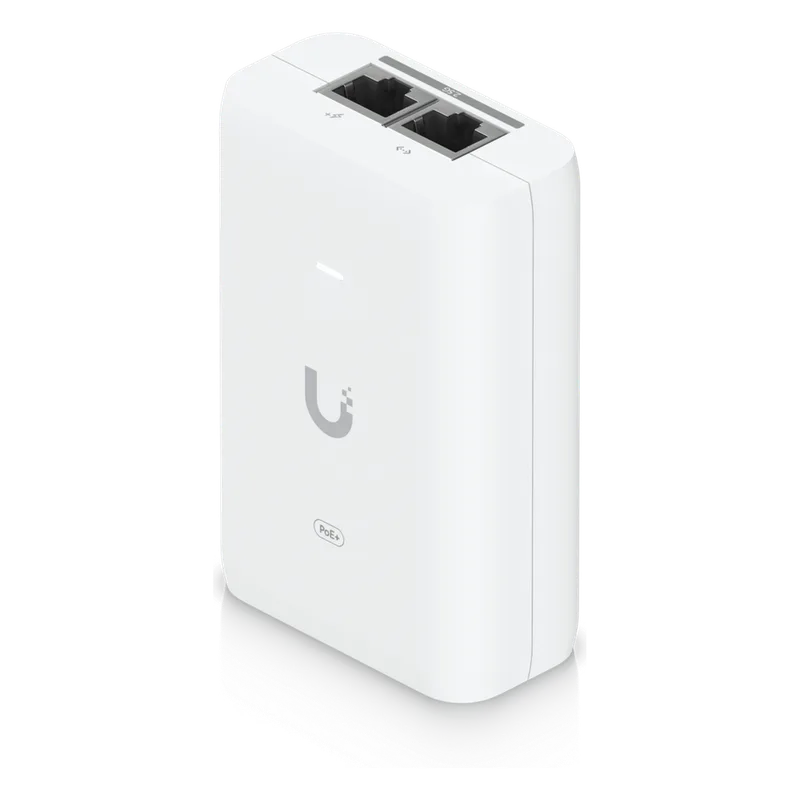Adaptador PoE+ 2.5G / hasta 30 W / 48V 0.65A / (2) Puertos RJ45 MultiGigabit 2.5G / Salida PoE+ / LED Indicador / Ideal para APs UniFi WiFi 7 / / Protección contra Sobretensiones UBIQUITI UACC-POE+-2.5G