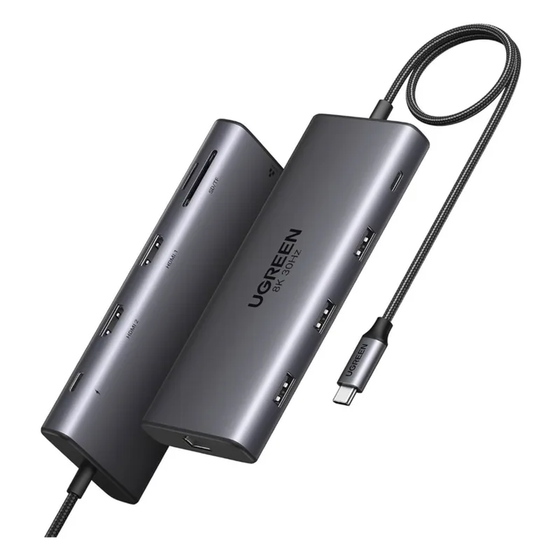 Docking Station USB-C Hub 10 en 1 UGREEN Revodok Pro 210 / Dual HDMI 4K 60Hz y 8K 30Hz / 3 Puertos USB-A + USB-C 3.0 / Carga PD 100W / Ethernet Gigabit 1000M / Lector Tarjetas SD y TF / Compatible Windows y macOS 15534B