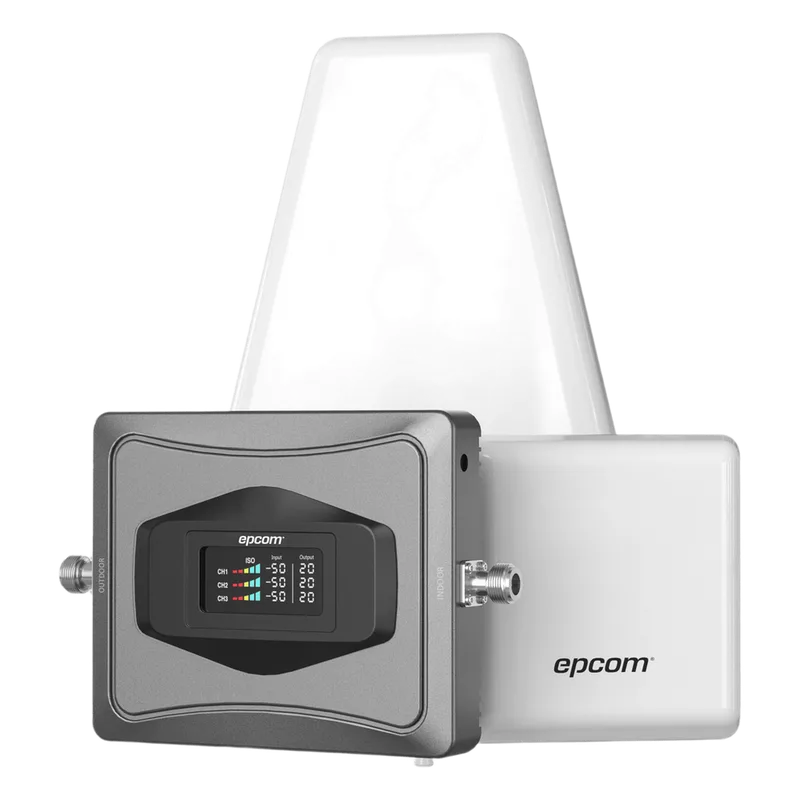 Kit Amplificador de Señal Celular 4G / Mejora las llamadas convencionales y VoLTE / Soporta los datos de las tecnologías 2G, 3G y 4G de TELCEL, AT&T y MOVISTAR / Cubre hasta 600 m2. EPCOM EPTB4GV3