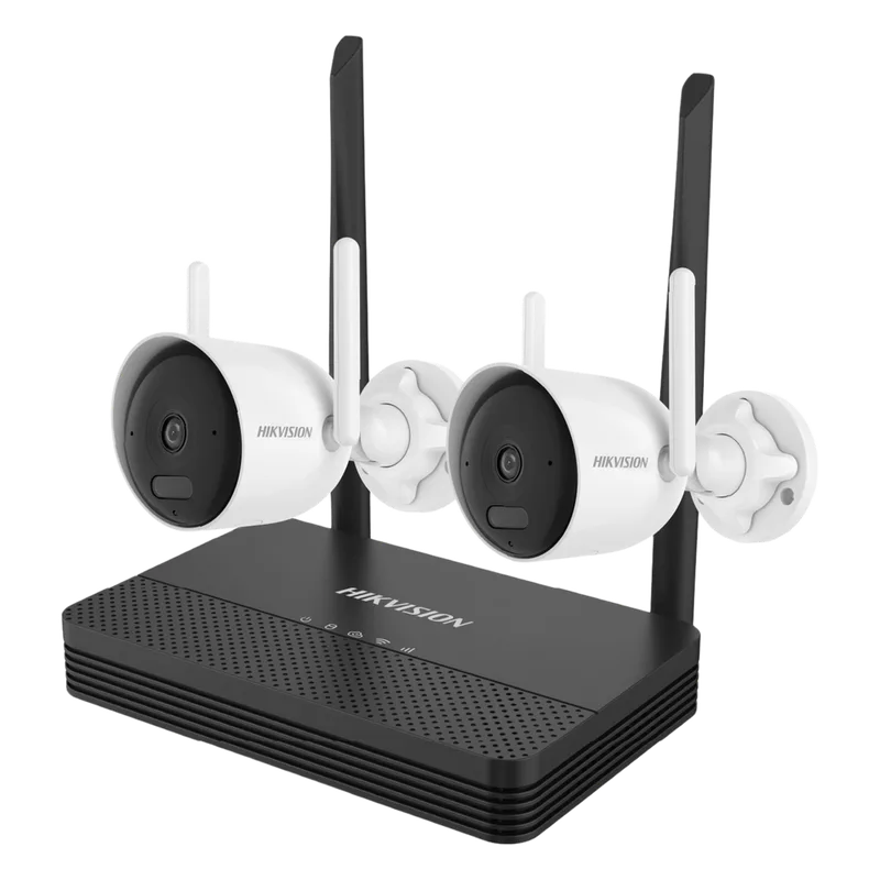Kit IP Inalámbrico 4 Megapixel / NVS 4 Canales / 2 Cámaras Bala para Exterior con Lente 2.8 mm y Dual Light (30 mts IR + 30 mts Luz Blanca) / Audio Bidireccional (Micrófono y Bocina) / Soporta Micro SD de 512 GB HIKVISION NKS424WBH