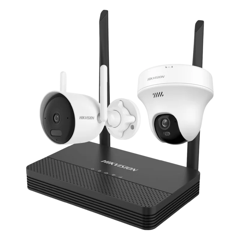 Kit IP Inalámbrico 4 Megapixel / NVS 4 Canales / 1 Cámara Bala Exterior + 1 Cámara Turret Interior con Lente 2.8 mm y Dual Light / Audio Bidireccional (Micrófono y Bocina) / Soporta Micro SD de 512 GB HIKVISION NKS4245WBTH