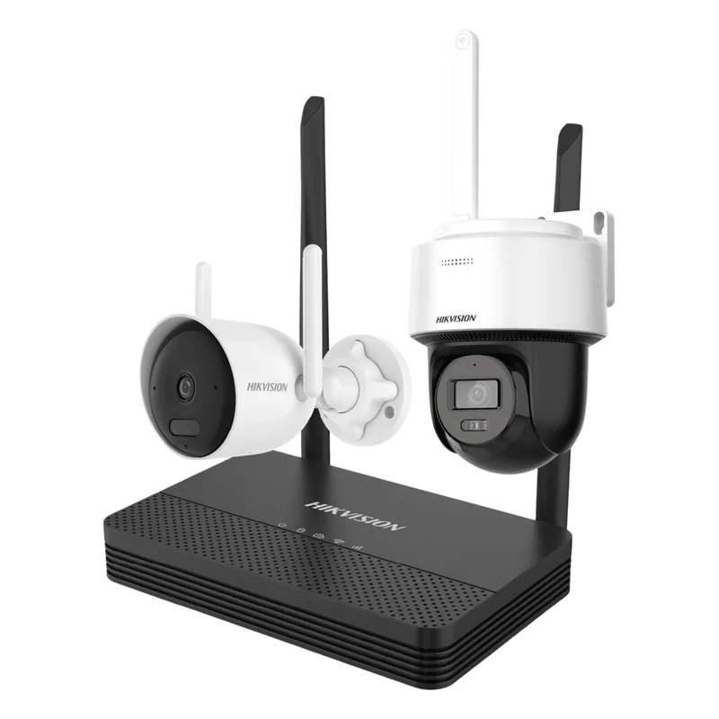 Kit IP Inalámbrico 2 Megapíxel / NVS 4 Canales / 1 Cámara Bala Exterior + 1 Cámara Turret Interior con Lente 2.8 mm y Dual Light / Audio Bidireccional (Micrófono y Bocina) / Soporta Micro SD de 512 GB HIKVISION NKS422WBPH