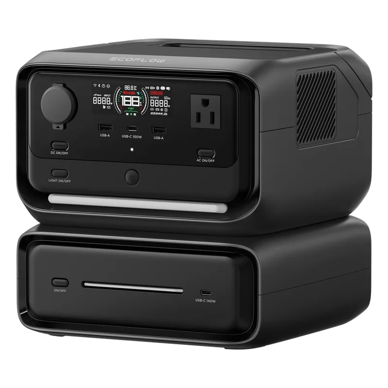 EcoFlow River 3 Plus | Estación de Energía Portátil 572Wh Litio LFP / 4 AC 800W (Max. 1600W) / 1 USB-C 100W / 3 USB -A 12W / Cargador de Coche 10A, 126W Max. / Conectividad WiFi y Bluetooth (App) / Carga Solar 220W Max. EFR3MAX