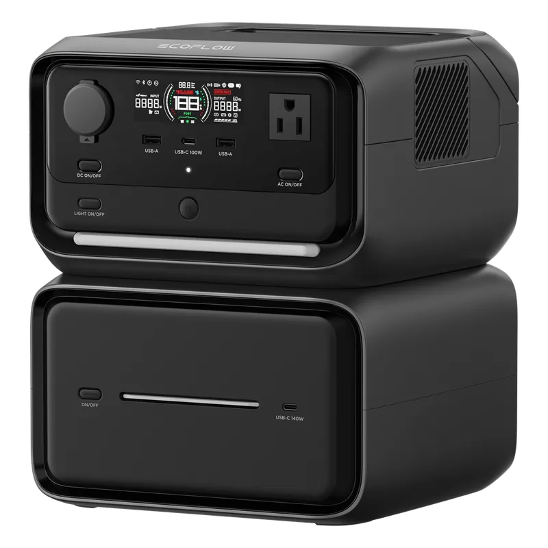 EcoFlow River 3 | Estación de Energía Portátil 858Wh Litio LFP / 2 AC 300 W (Max. 550W) / 1 USB-C 100W / 2 USB -A 12W / Cargador de Coche 8A a 12 o 24V / Conectividad WiFi y Bluetooth (App) / Carga Solar 110W Max. EFR3MAXPL