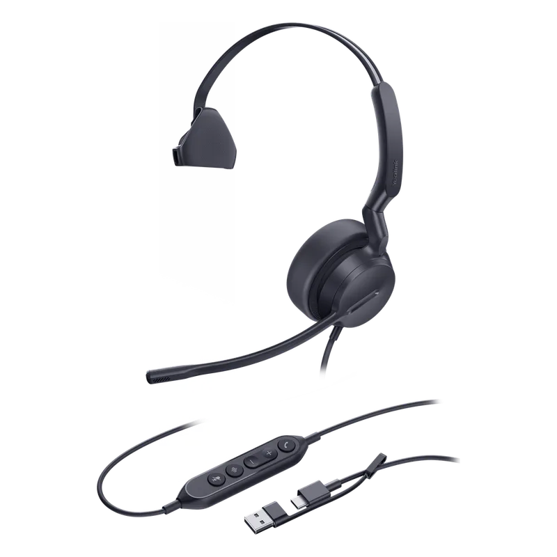 Auriculares Yealink UH42 Mono con cancelación de ruido por USB-C/A e indicador de ocupado, plug and play UH42-MONO-UC-USB-C/A