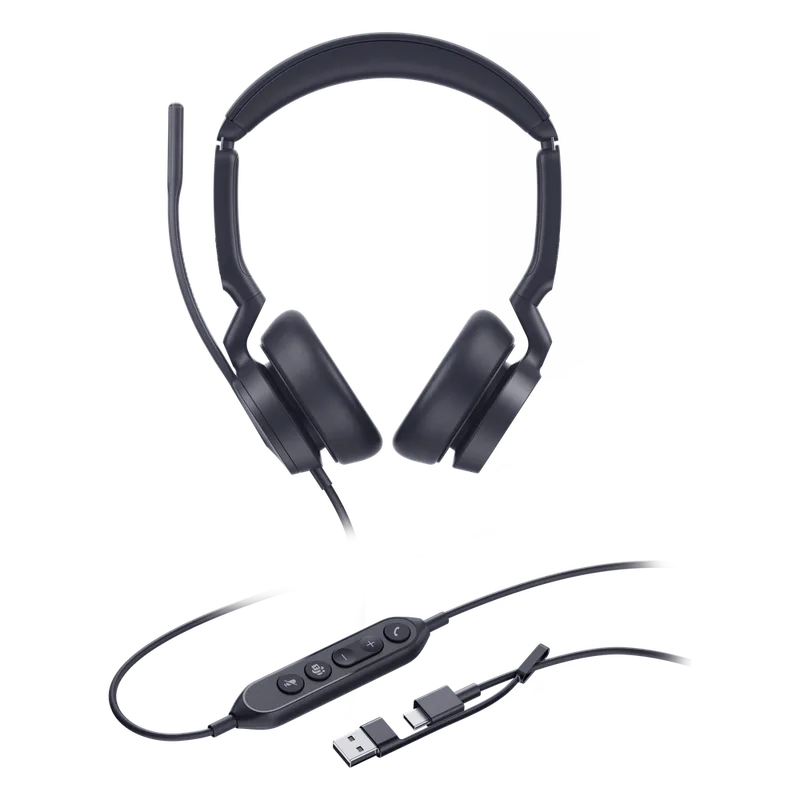 Auriculares Yealink UH46 Dual con cancelación de ruido por IA para Microsoft Teams, USB-C/A e indicador de ocupado UH46-DUAL-TEAMS-USB-C/A