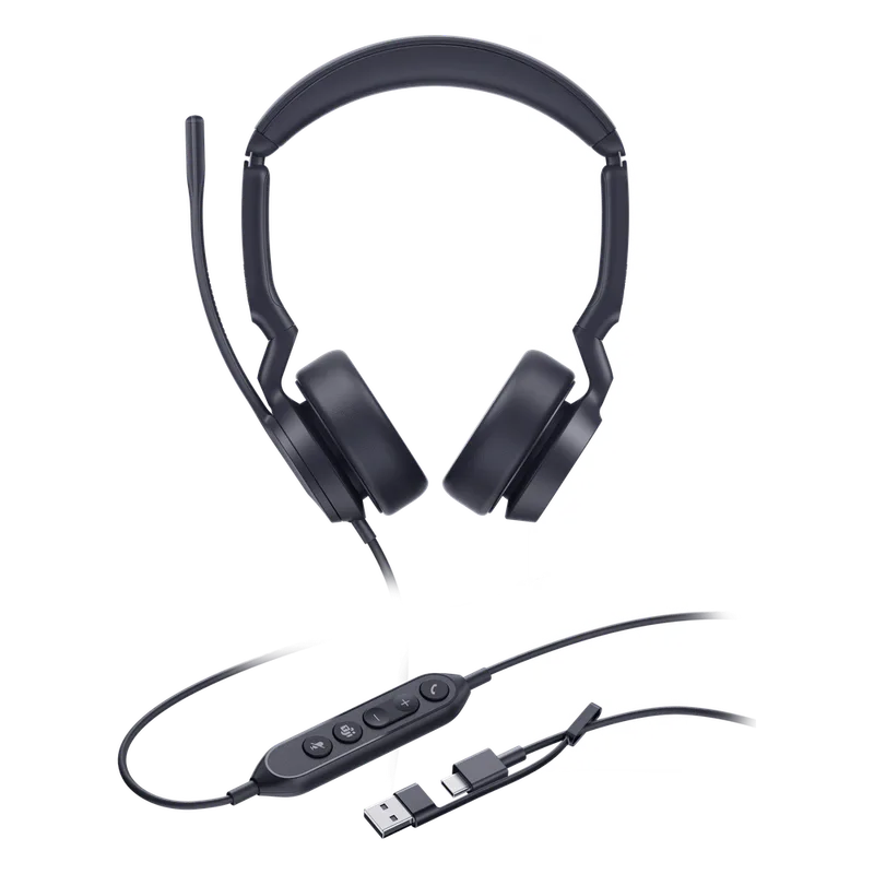 Auriculares Yealink UH44 Dual con cancelación de ruido por IA para Microsoft Teams, USB-C/A e indicador de ocupado UH44-DUAL-TEAMS-USB-C/A