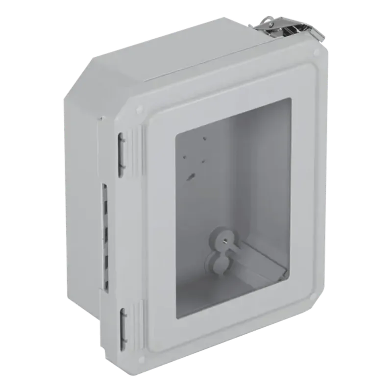 Caja Impermeable De Fibra De Vidrio, 8.77" (22.27cm) Alto x 6.77" (17.19cm) Ancho x 4.06" (10.31cm), Con Ventanilla, Listado UL/cUL, Hecho En EE.UU, Serie EnviroArmour® STI EF080604-W