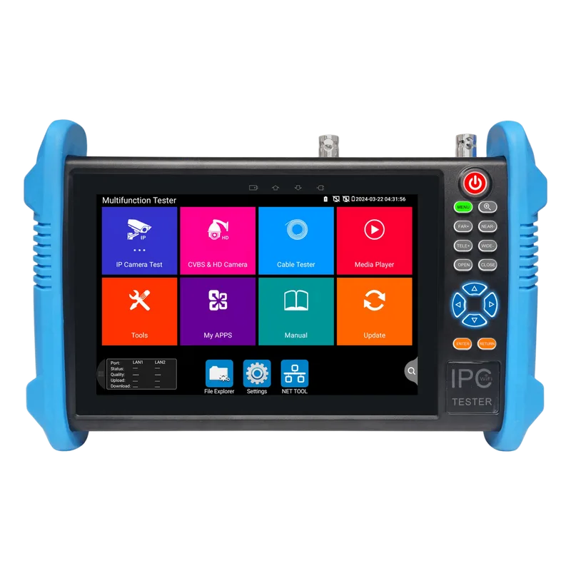 Tester de Video Profesional | Pantalla 7"| Prueba IP/HD/Analógicas | TVI/CVI/AHD/CVBS | IP ONVIF | 4K/8K | H.264/H.265 | HDMI | PTZ | Scanner IP | TDR | Salidas 12V/24V/PoE | Activación Simultanea. EPCOM TPTURBO8K(BT)