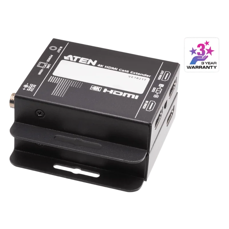 Kit Extensor HDMI | 4K sobre Cat 6 | 4096x2160 @ 30 Hz | Hasta 40 metros Cat 6 | Tecnología PoC | EDID Switch y Copia | Control IR Remoto | Audio Lossless 7.1CH | Metal | Plug and Play ATEN VE1821