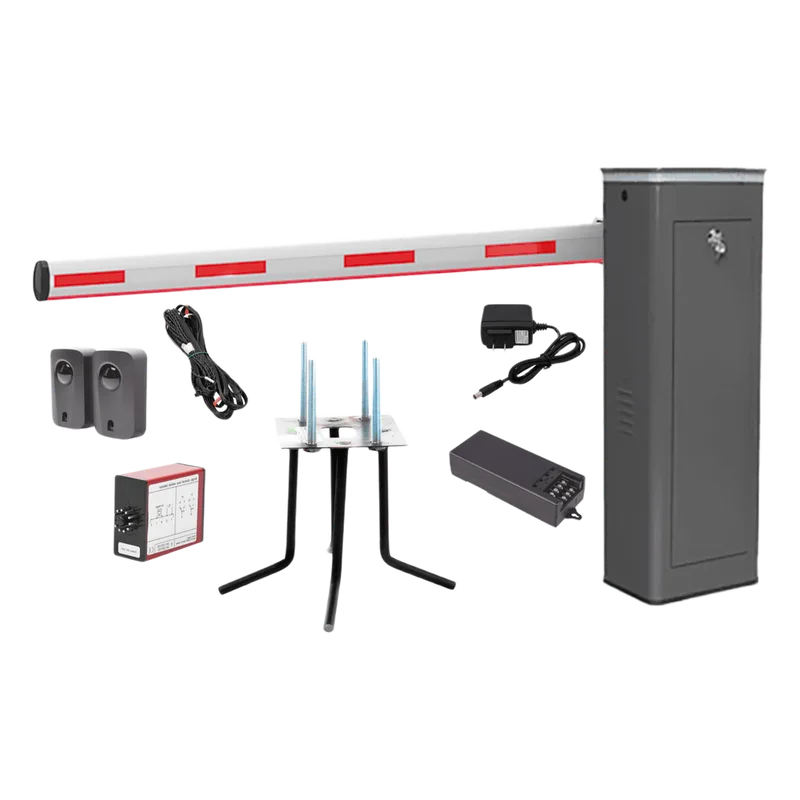 Kit COMPLETO Barrera Izquierda XBF Con Corona LED / Brazo Iluminado de 3M / Incluye Sensor de Masa, Transformador, Lazo Magnético, Ancla, Fotoceldas y 2 Controles Inalámbricos ACCESSPRO KIT-XBF-3L-LED