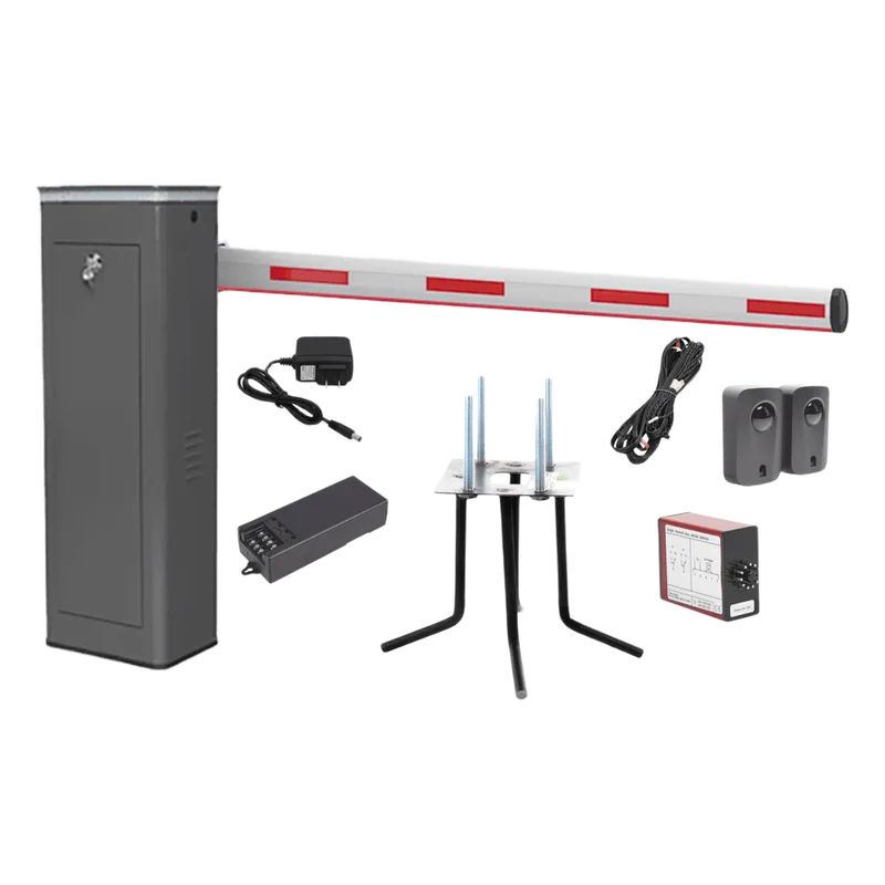 Kit COMPLETO Barrera Derecha XBS Con Corona LED / Brazo Iluminado de 5M / Incluye Sensor de Masa, Transformador, Lazo Magnético, Ancla, Fotoceldas y 2 Controles Inalámbricos ACCESSPRO KIT-XBS-3R-LED