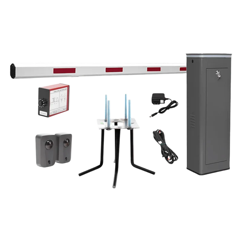 Kit COMPLETO Barrera Izquierda XBS Con Corona LED / Brazo de 5.5 Metros / Incluye Sensor de Masa, Transformador, Lazo Magnético, Ancla, Fotoceldas y 2 Controles Inalámbricos ACCESSPRO KIT-XBS-3L