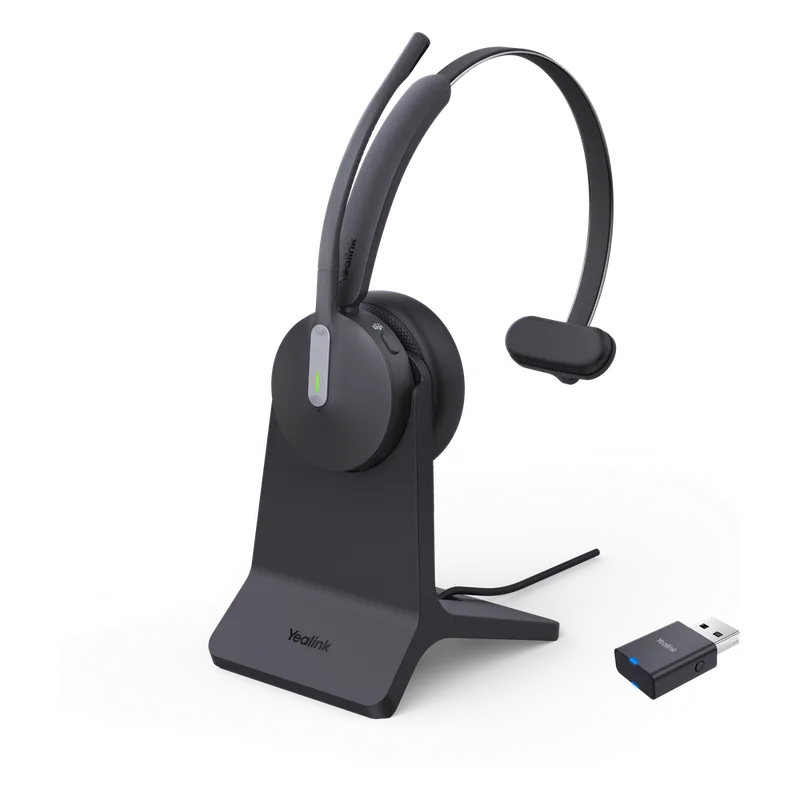 Auriculares híbridos mono Yealink WH64 edición MS/ Adaptador DECT y auriculares con Bluetooth integrado/ Cancelación de ruido con 3 micrófonos/ Alcance inalámbrico de 150 m WH64-HYBRID-MONO-TEAMS