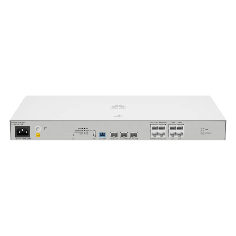 OLT Mini FTTh eKit 2 Puertos GPON (Incluye módulos C+) + 1 Puerto Uplink XGS-PON + 4 Puertos WAN/LAN Gigabit + 4 Puertos LAN Gigabit / All-In-One (Router, Switch, OLT, Controladora) / Libre de licenciamiento HUAWEI F1002-AC-H1