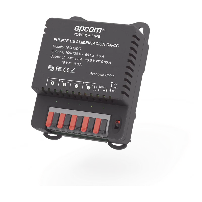 Fuente de Poder / Para 4 Cámaras / Ajustables a 12 o 13.5 o 15 Vcc / 4 Amperes / Instalación en Pared. EPCOM POWERLINE NV-415-DC