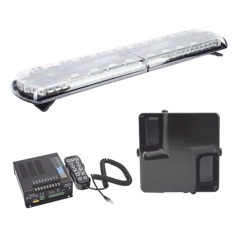 Kit de Sirena Vehicular H2 Covert, Bocina ultradelgada y Torreta 48" Serie 12 con 130 LED, dual color rojo/azul/claro/ambar, ideal para equipar unidades de policia ECCO 12TR48KIT130C