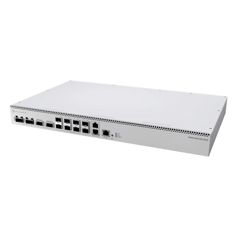 Switch de Red MikroTik CRS812 DDQ / 400 Gbps / 8 Puertos SFP56 de 50G / 2 Puertos QSFP56 de 200G / 2 Puertos QSFP56-DD de 400G / RouterOS v7 / ARM Quad-Core 2 GHz / 4 GB RAM / Rackmount CRS8128DS2DQ2DDQRM