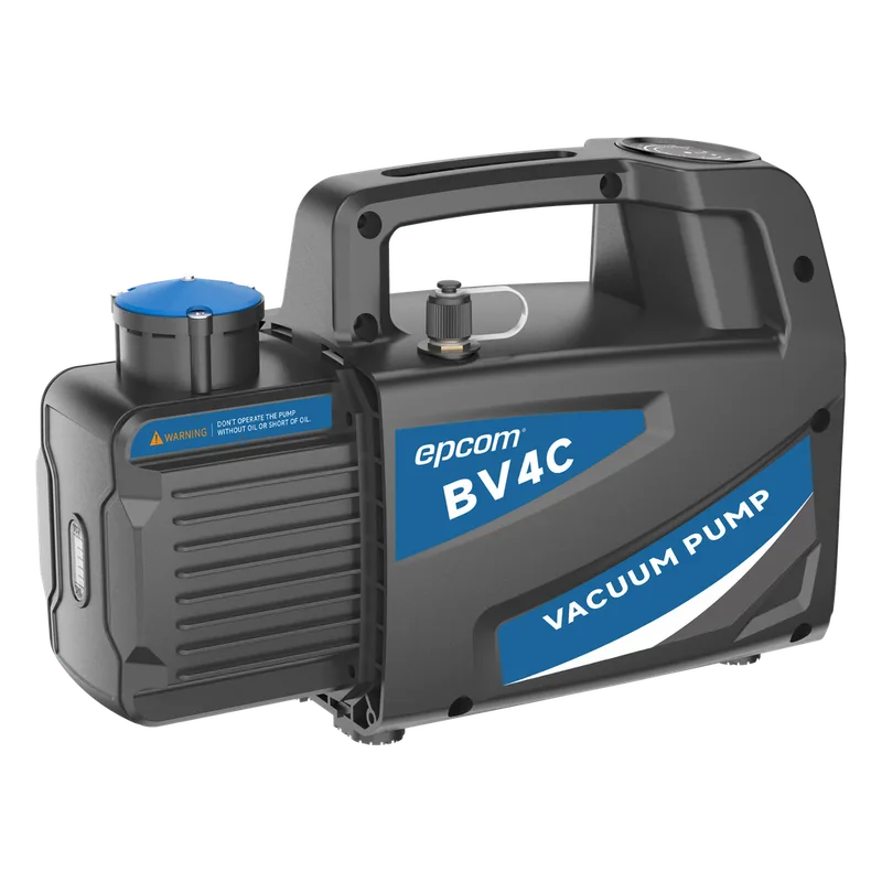 Bomba de Vacío General BV4C / Vacío Final 150 Micrones / Caudal 4 CFM (114 L/min) / Potencia 1/4 HP / Diseño Anti-Retroceso de Aceite / Montaje Superior del Motor / Válvula Antirretorno Integrada / Puerto 1/4 SAE EPCOM BV-4C