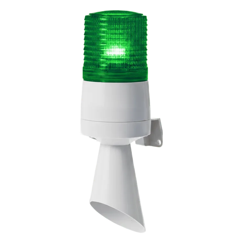 Luz LED con patrones de destello fijo y destellante con buzzer incorporado de alto volumen Máx. 95 dB color Verde 110 VCA QLIGHT S60ADL-110-G