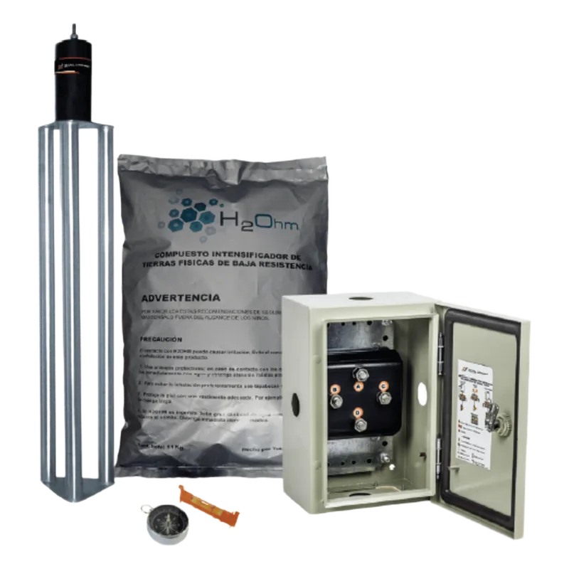 Kit de puesta a tierra de 70 A con Electrodo de Acero Inoxidable, Filtro, Acoplador y Compuesto H2Ohm. TOTAL GROUND TG-70KAI