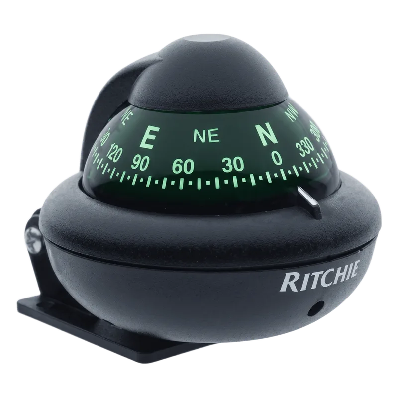 Brújula de Navegación Marína Serie Sport / Montaje en Bracket / Dial Directo 2 Pulgadas (51 mm) / Iluminación Nocturna Verde / Compensación Magnética / Montaje Reversible 300° / Garantía 5 Años RITCHIE X-10B-M