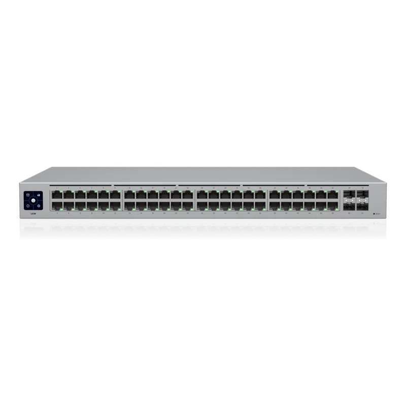 USW-48 — Switch Layer 2 de 48 Puertos GbE + 4 Puertos SFP con Diseño Fanless para Funcionamiento Totalmente Silencioso UBIQUITI
