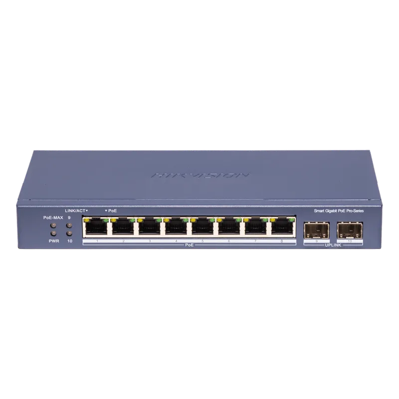 Switch PoE+ / Administrable / 8 Puertos 1000 Mbps PoE+/ 2 Puertos SFP / Configuración Nube desde Hik-PartnerPro / Modo Extendido hasta 300 Metros / 110 W HIKVISION DS-3E1510P-SI-8P2F