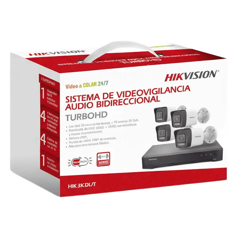 [Dual Light] Kit TurboHD 3K (5 Megapixel Real) / DVR 4 Canales / 4 Cámaras bala Dual Light / Audio bidireccional / Accesorios de Interconexión / Fuente de Poder HIKVISION HIK-3K-DL/T