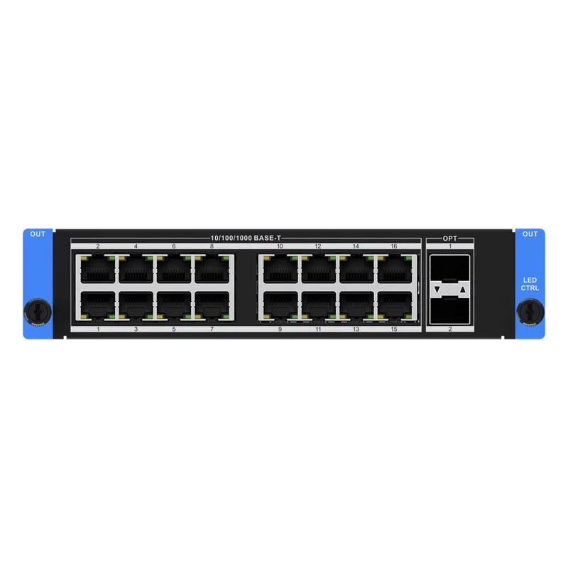 Tarjeta de Salida LED 16 Puertos Ethernet + 2 SFP+ 10G / 4K HDR10 / 10.4 MP / 16 Capas / Compatible Serie C66S HIKVISION DS-C66S-16NO/2FO