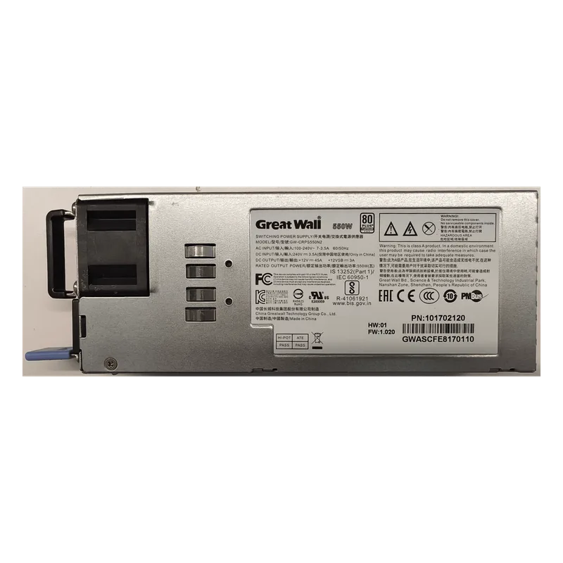 Módulo de Alimentación Redundante / 550 W / CRPS / 100-240 VAC / Protección Sobrecorriente / Compatible Chasis 12 Ranuras HIKVISION DS-C66S-PWR