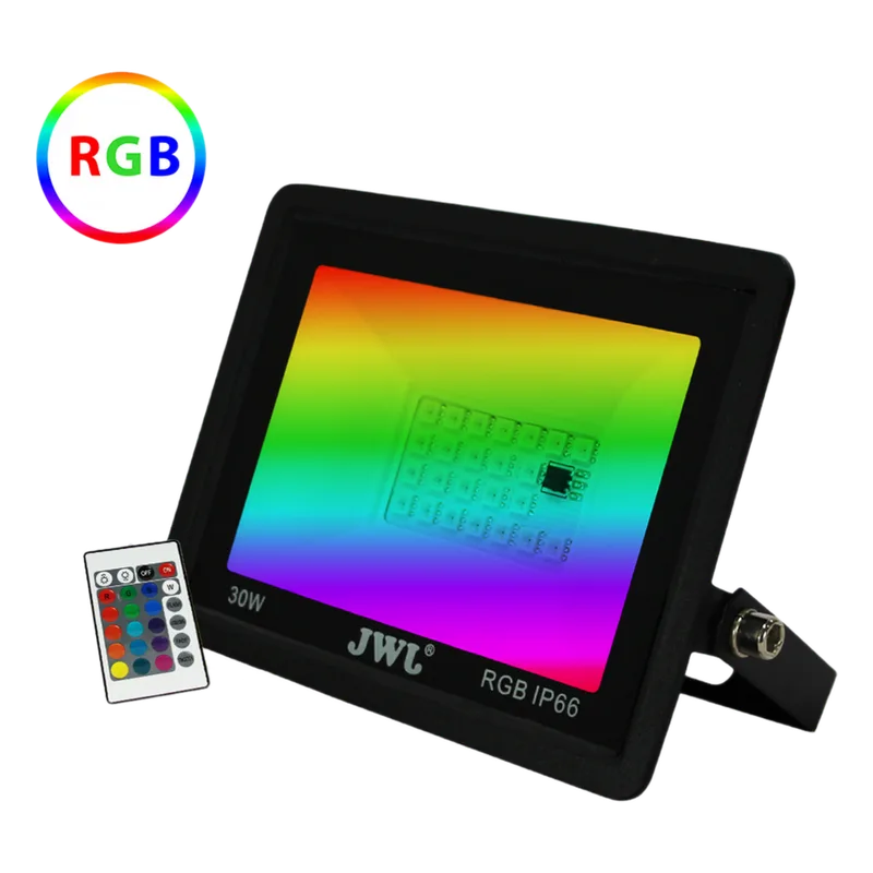 Reflector LED Multicolor RGB IP66 para Interior/Exterior / 10W-50W / 900-4500 Lúmenes / Control Remoto 7 Colores / Vida Útil 50,000 Horas / Aluminio y Vidrio Templado / Ángulo 120° JWJ JLRE-50N