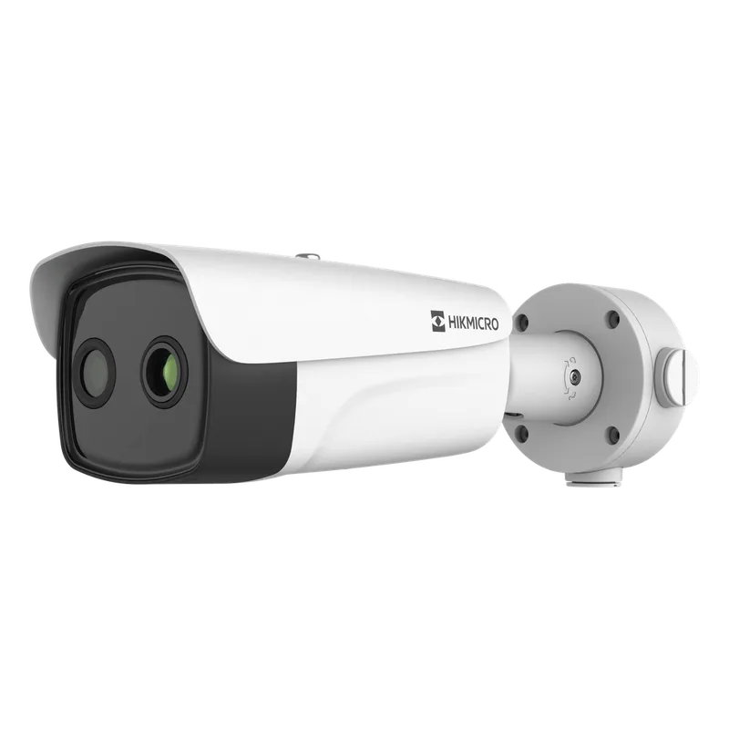 (HIKMICRO) Bala IP Bi-espectral / Térmica (384 X 288 / 9.7 mm) + Óptica (4 MP / 6.4 mm) / IA GUANLAN / Rango: -20°C a 650°C / 2°C Margen / Detección de Fuego y Humo / Alarma Visual y Audible / Dual Light / PoE / IP67 / Ant HM-TD2638T-10/G1/T3Y