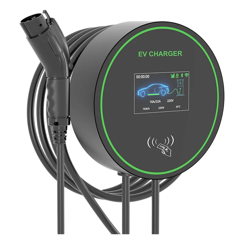 Estación de Carga para Vehículos Eléctricos / 48 A / 11.5 kW / Conector Tipo 1 (SAE J1772) / 220-250 V Monofásico / Pantalla LCD 4.3 in (10.9 cm) / Cable TPU 5 m (16.4 ft) / Plug and Play / APP Móvil / RFID / Carcasa Alu GREENC S01US48A
