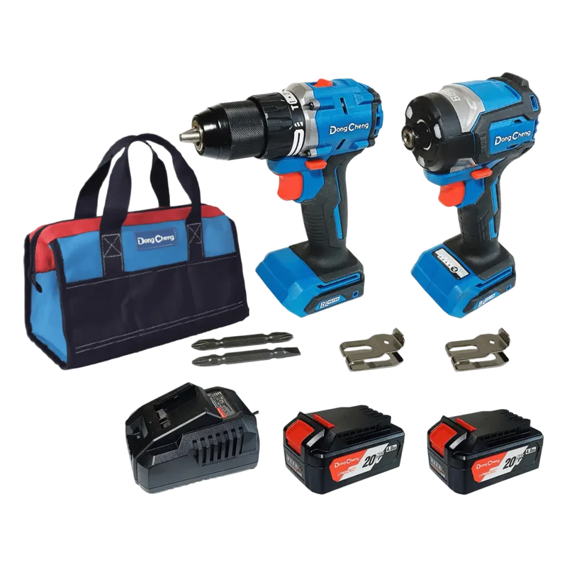 Kit Taladro Percutor y Atornillador de Impacto 20V / Motor Brushless / 2 Baterías 4.0Ah Li-ion / Cargador y Bolsa de Transporte DONGCHENG DNG-KTP01