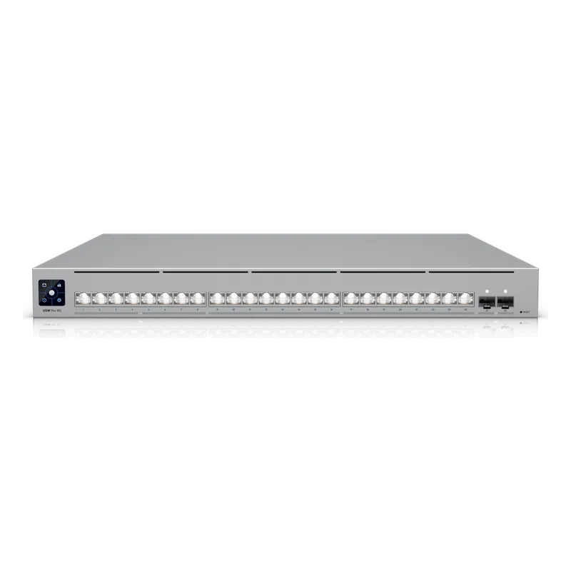 UniFi Switch USW-Pro-XG-24 / Capa 3 / 24 puertos (16 × 10 GbE, 8 × 2,5 GbE) + 2 puertos SFP28 25 G UBIQUITI