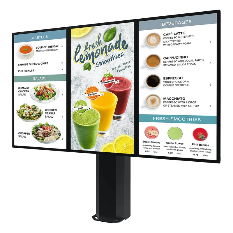 Montaje Tipo Kiosco para exterior compatible con Pantallas de 55" Samsung OH55AS / Diseño Ultradelgado / METAL / Exterior IP65 / Base Pedestal 8" / Soporte para 3 pantallas PEERLESS KOF555-3